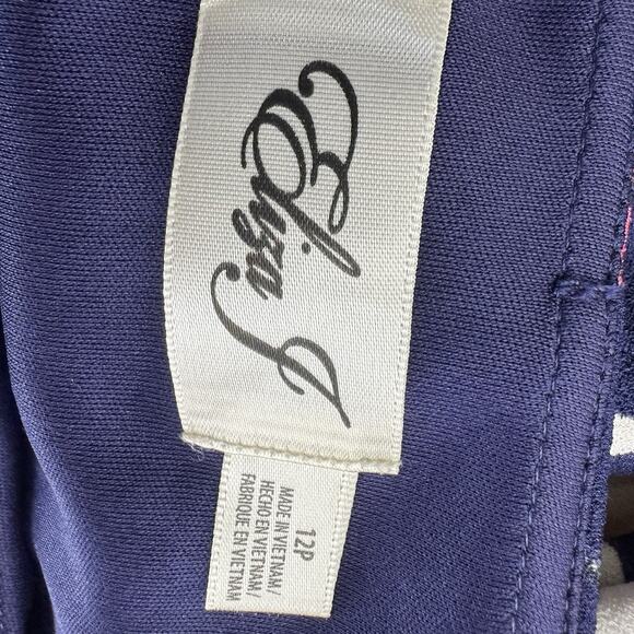 ELIZA J Navy Blue Floral Print 3/4 Bell Sleeve Cocktail Shift Dress Size 12P - Picture 4 of 7